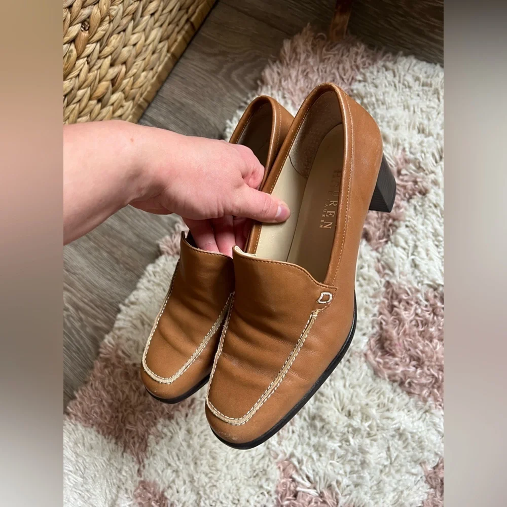Lauren Ralph Lauren Tan Leather Women's Loafers with a heel 🤎